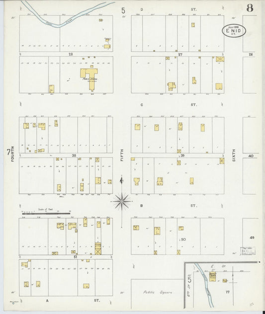 Sanborn Fire Insurance Map from Enid, Garfield County, Oklahoma (1898), Sheet #0008 - Historic Sanborn Fire Insurance Map Print, vintage old map wall art, antique decor, genealogy gift, Oklahoma Oklahoma map