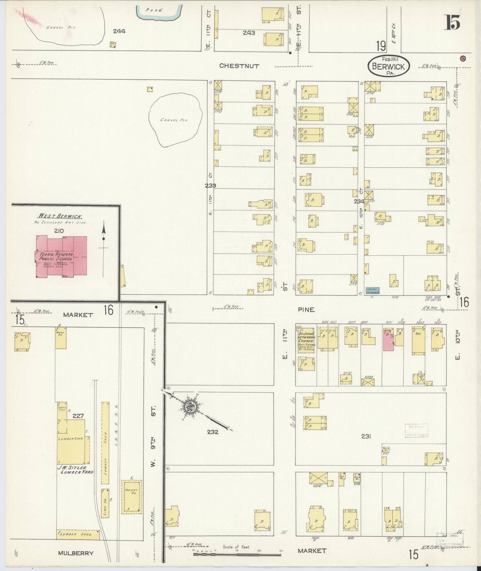 Sanborn Fire Insurance Map from Berwick, Columbia County, Pennsylvania (1913), Sheet #0015 - Historic Sanborn Fire Insurance Map Print, vintage old map wall art, antique decor, genealogy gift, Pennsylvania Pennsylvania map