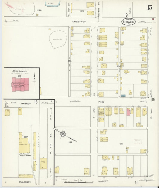 Sanborn Fire Insurance Map from Berwick, Columbia County, Pennsylvania (1913), Sheet #0015 - Historic Sanborn Fire Insurance Map Print, vintage old map wall art, antique decor, genealogy gift, Pennsylvania Pennsylvania map