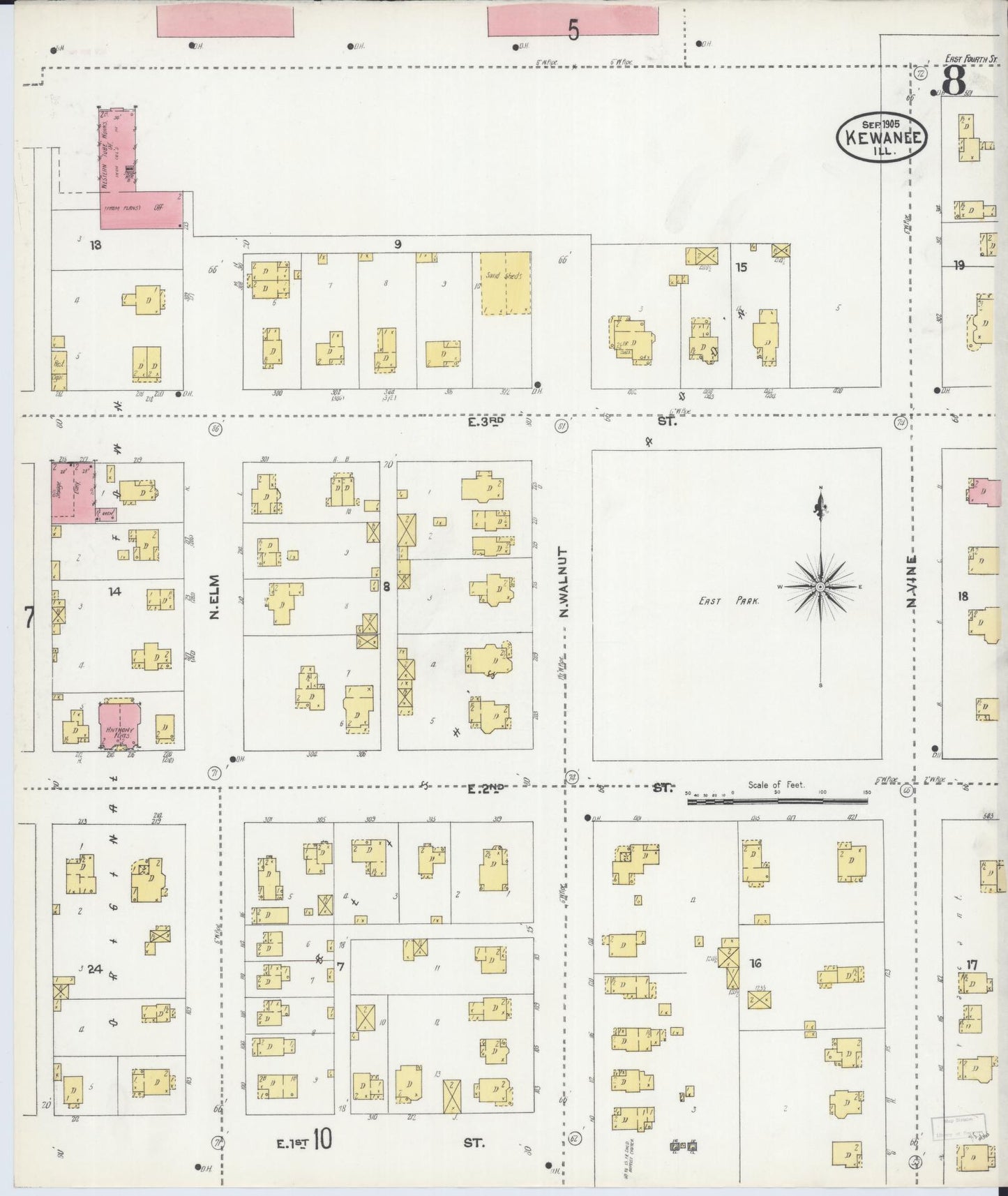 Sanborn Fire Insurance Map from Kewanee, Henry County, Illinois (1905), Sheet #0008 - Complete Map Set gallery image, historic Sanborn map, vintage wall art, Illinois Illinois