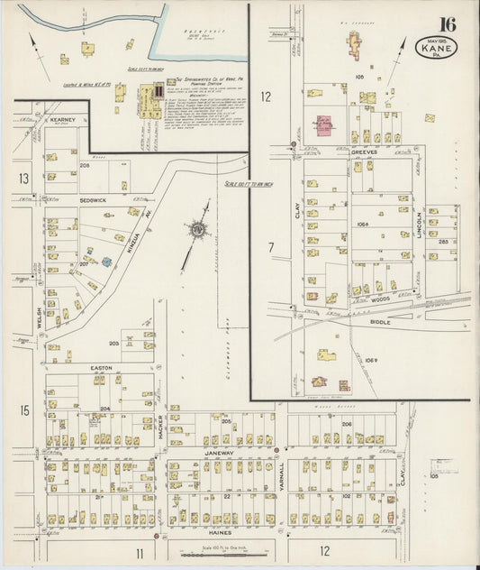 Sanborn Fire Insurance Map from Kane, McKean County, Pennsylvania (1915), Sheet #0016 - Historic Sanborn Fire Insurance Map Print, vintage old map wall art, antique decor, genealogy gift, Pennsylvania Pennsylvania map