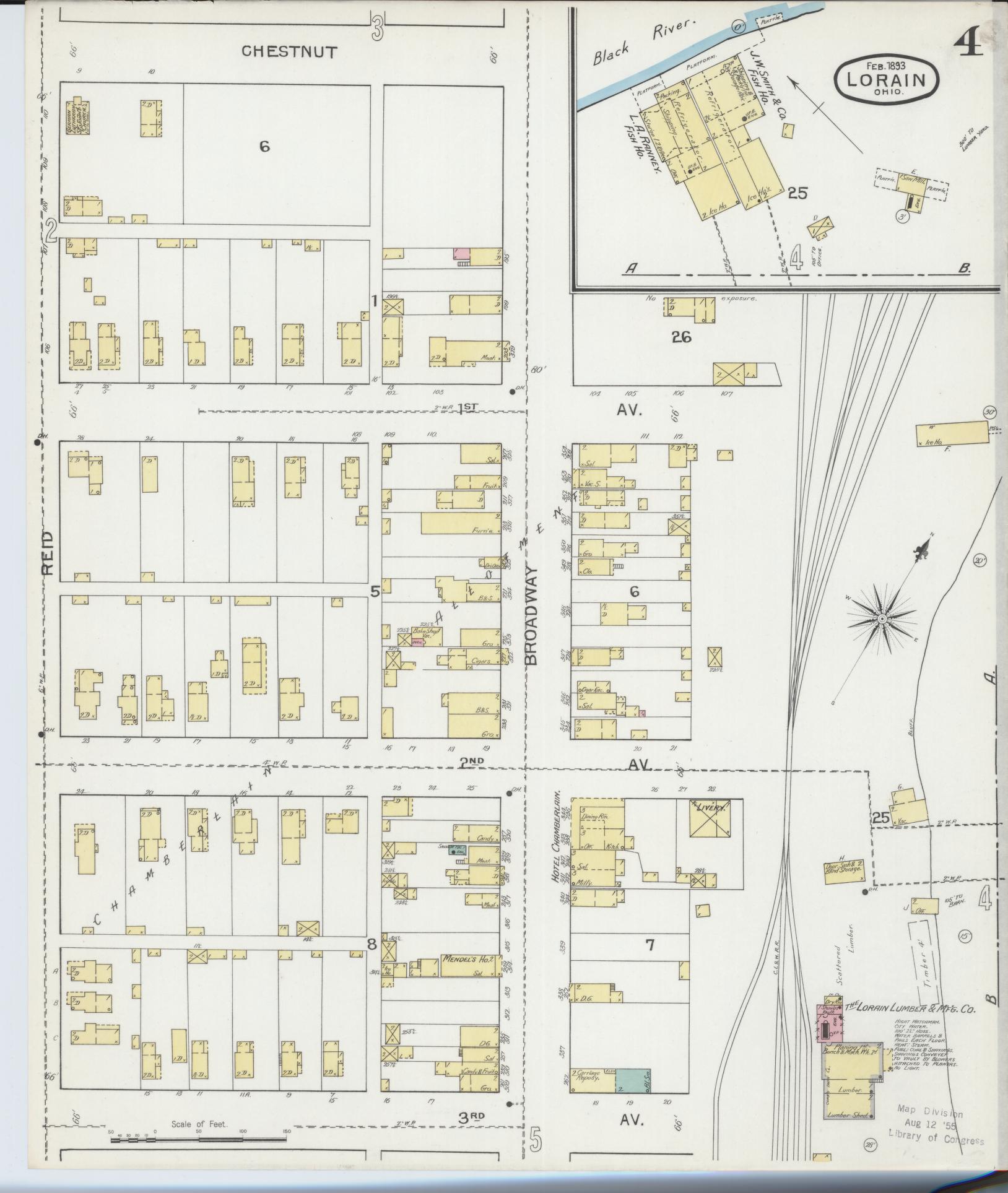 Sanborn Fire Insurance Map from Lorain, Lorain County, Ohio (1893), Sheet #0004 - Historic Sanborn Fire Insurance Map Print, vintage old map wall art, antique decor, genealogy gift, Ohio Ohio map