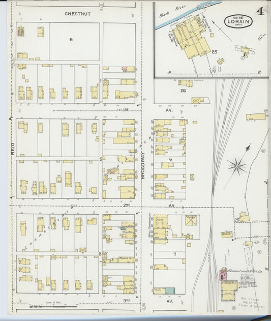 Sanborn Fire Insurance Map from Lorain, Lorain County, Ohio (1893), Sheet #0004 - Historic Sanborn Fire Insurance Map Print, vintage old map wall art, antique decor, genealogy gift, Ohio Ohio map