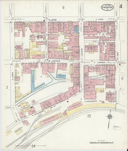 Sanborn Fire Insurance Map from Staunton, Independent Cities, Virginia (1914), Sheet #0004 - Historic Sanborn Fire Insurance Map Print, vintage old map wall art, antique decor, genealogy gift, Virginia Virginia map