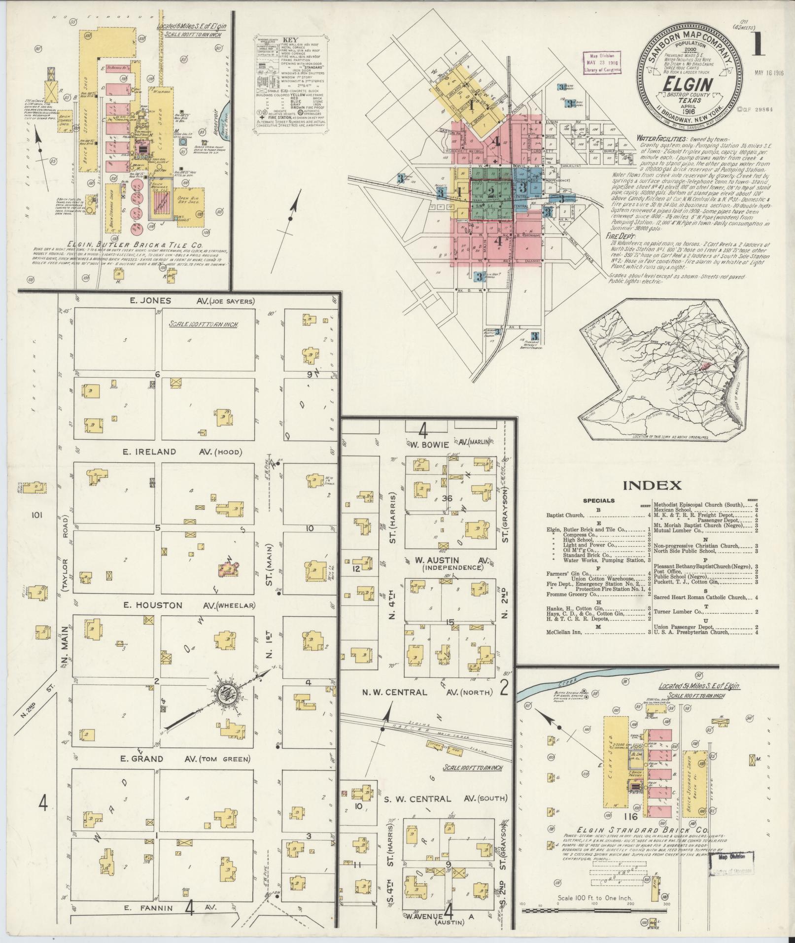 Sanborn Fire Insurance Map from Elgin, Bastrop County, Texas. (1916) – Historic Sanborn Fire Insurance Map Print