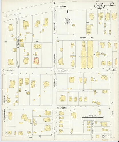 Sanborn Fire Insurance Map from Paris, Lamar County, Texas (1908), Sheet #0012 - Historic Sanborn Fire Insurance Map Print, vintage old map wall art, antique decor, genealogy gift, Texas Texas map