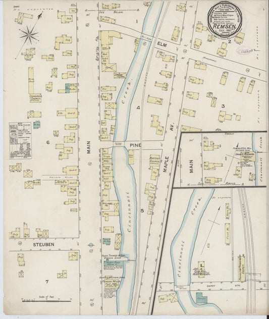 Sanborn Fire Insurance Map from Remsen, Oneida County, New York (1887), Sheet #0001 - Historic Sanborn Fire Insurance Map Print, vintage old map wall art, antique decor, genealogy gift, New York New York map