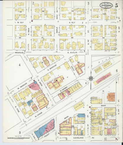 Sanborn Fire Insurance Map from Ishpeming, Marquette County, Michigan (1917), Sheet #0005 - Historic Sanborn Fire Insurance Map Print, vintage old map wall art, antique decor, genealogy gift, Michigan Michigan map
