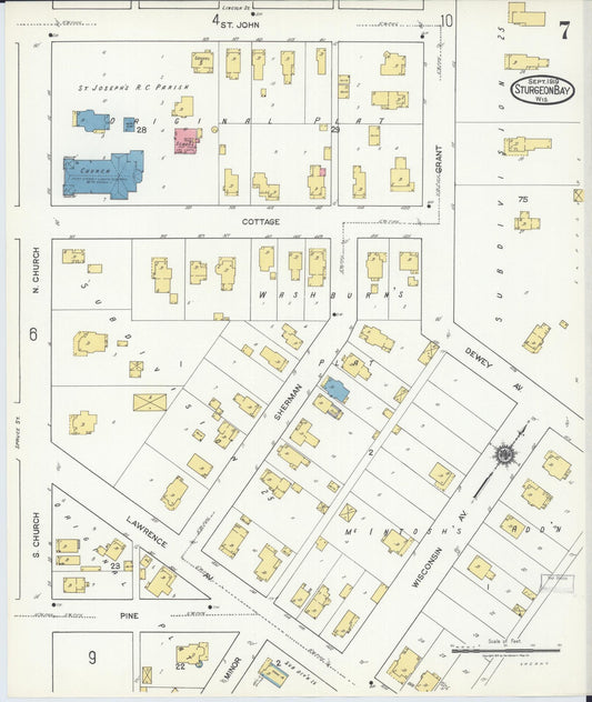 Sanborn Fire Insurance Map from Sturgeon Bay, Door County, Wisconsin (1919), Sheet #0007 - Historic Sanborn Fire Insurance Map Print, vintage old map wall art, antique decor, genealogy gift, Wisconsin Wisconsin map