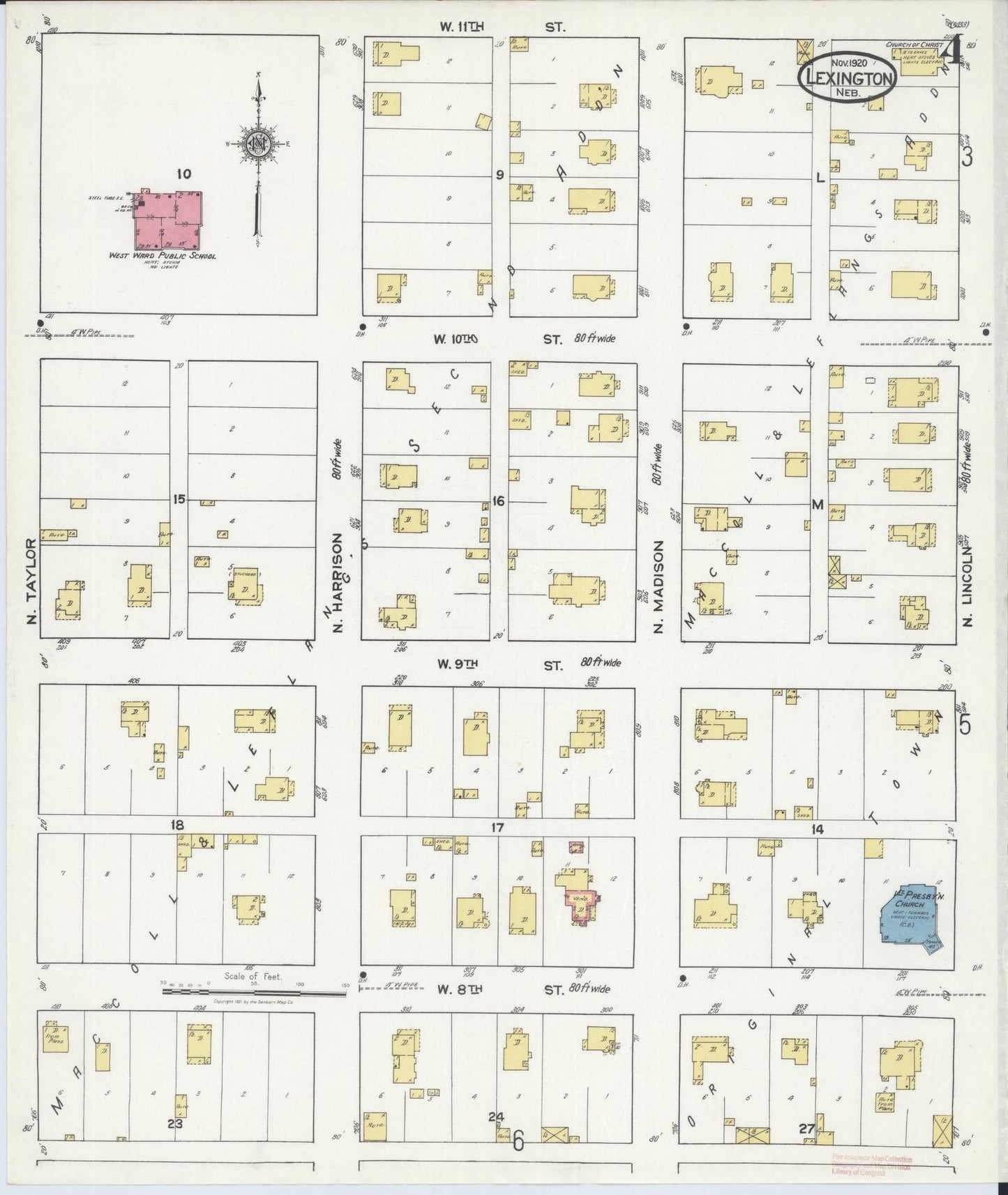 Sanborn Fire Insurance Map from Lexington, Dawson County, Nebraska (1920), Sheet #0004 - Historic Sanborn Fire Insurance Map Print, vintage old map wall art, antique decor, genealogy gift, Nebraska Nebraska map