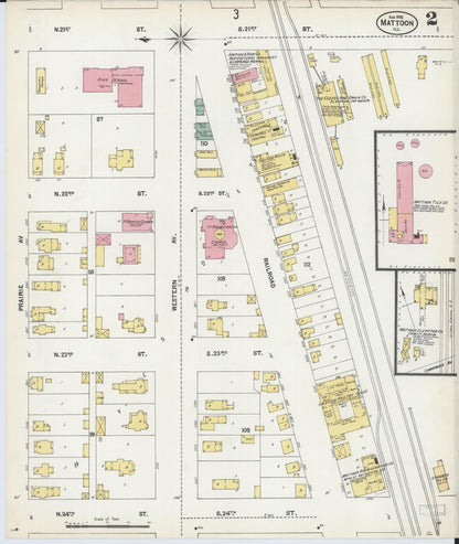 Sanborn Fire Insurance Map from Mattoon, Coles County, Illinois (1902), Sheet #0002 - Complete Map Set gallery image, historic Sanborn map, vintage wall art, Illinois Illinois