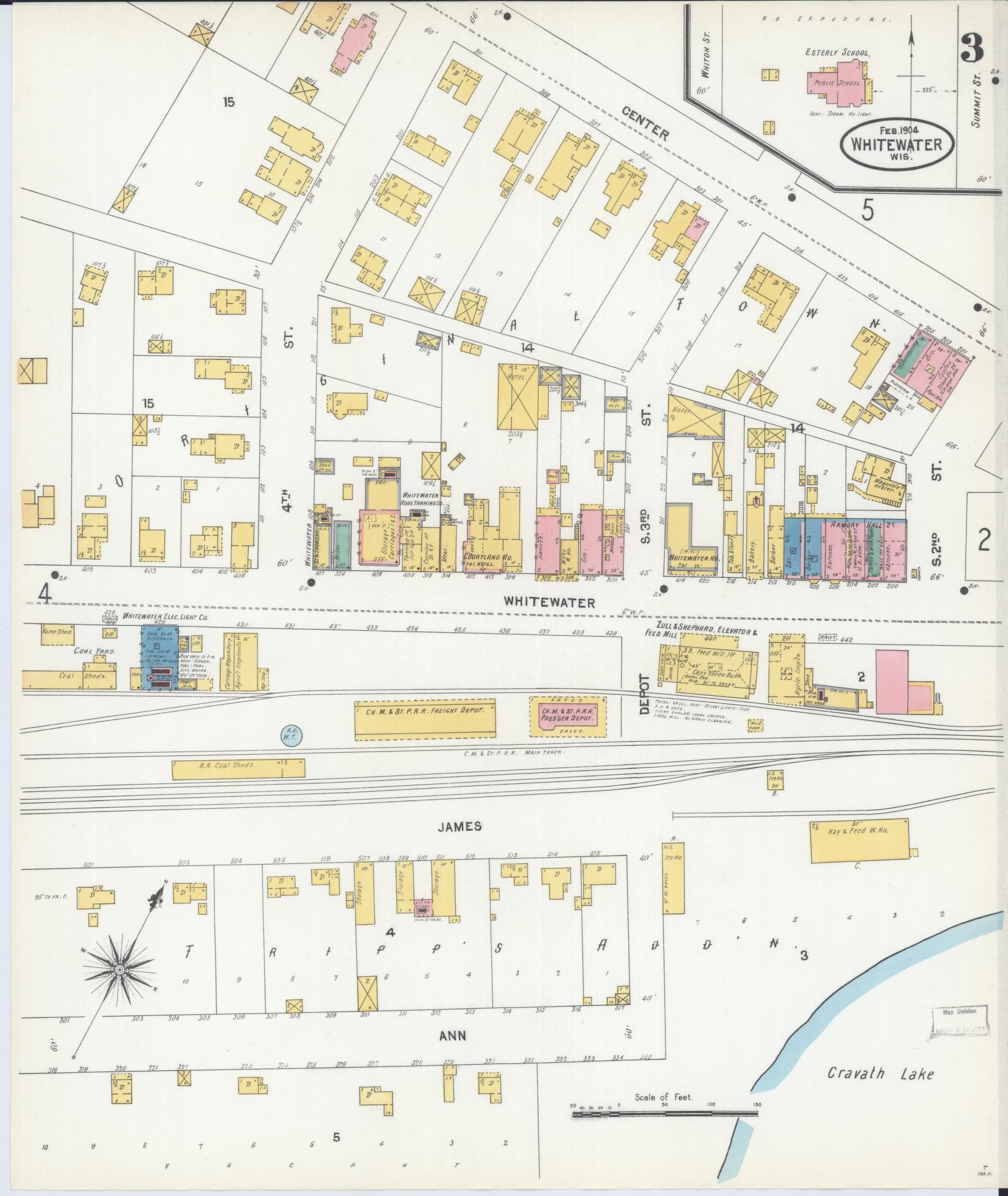 Sanborn Fire Insurance Map from Whitewater, Walworth County, Wisconsin (1904), Sheet #0003 - Complete Map Set gallery image, historic Sanborn map, vintage wall art, Wisconsin Wisconsin