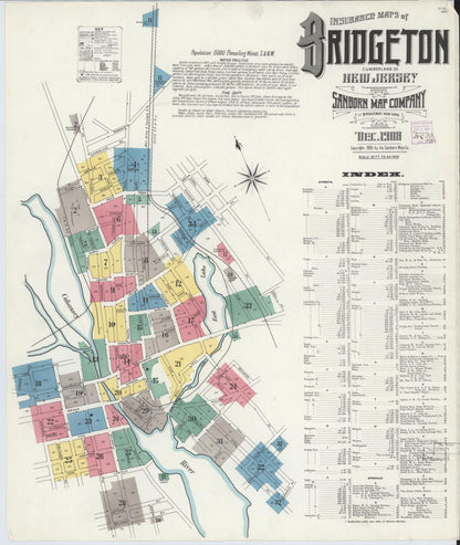 Sanborn Fire Insurance Map from Bridgeton, Cumberland County, New Jersey (1908), Sheet #0001 - Complete Map Set gallery image, historic Sanborn map, vintage wall art, New Jersey New Jersey
