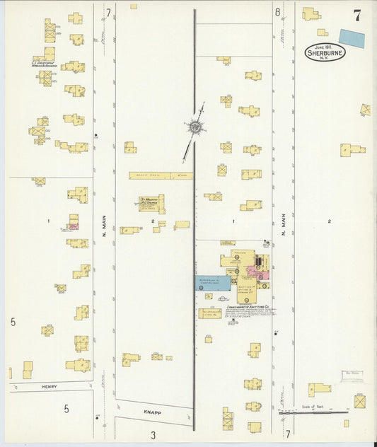 Sanborn Fire Insurance Map from Sherburne, Chenango County, New York (1911), Sheet #0007 - Historic Sanborn Fire Insurance Map Print, vintage old map wall art, antique decor, genealogy gift, New York New York map