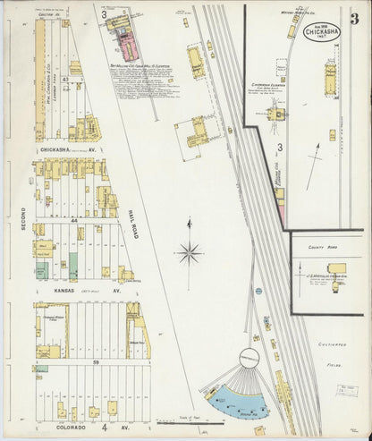 Sanborn Fire Insurance Map from Chickasha, Grady County, Oklahoma (1898), Sheet #0003 - Complete Map Set gallery image, historic Sanborn map, vintage wall art, Oklahoma Oklahoma