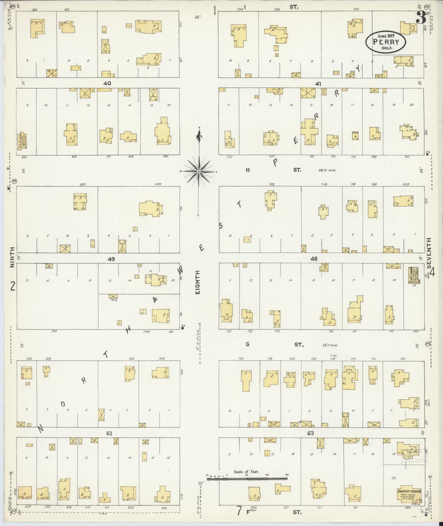 Sanborn Fire Insurance Map from Perry, Noble County, Oklahoma (1907), Sheet #0003 - Complete Map Set gallery image, historic Sanborn map, vintage wall art, Oklahoma Oklahoma