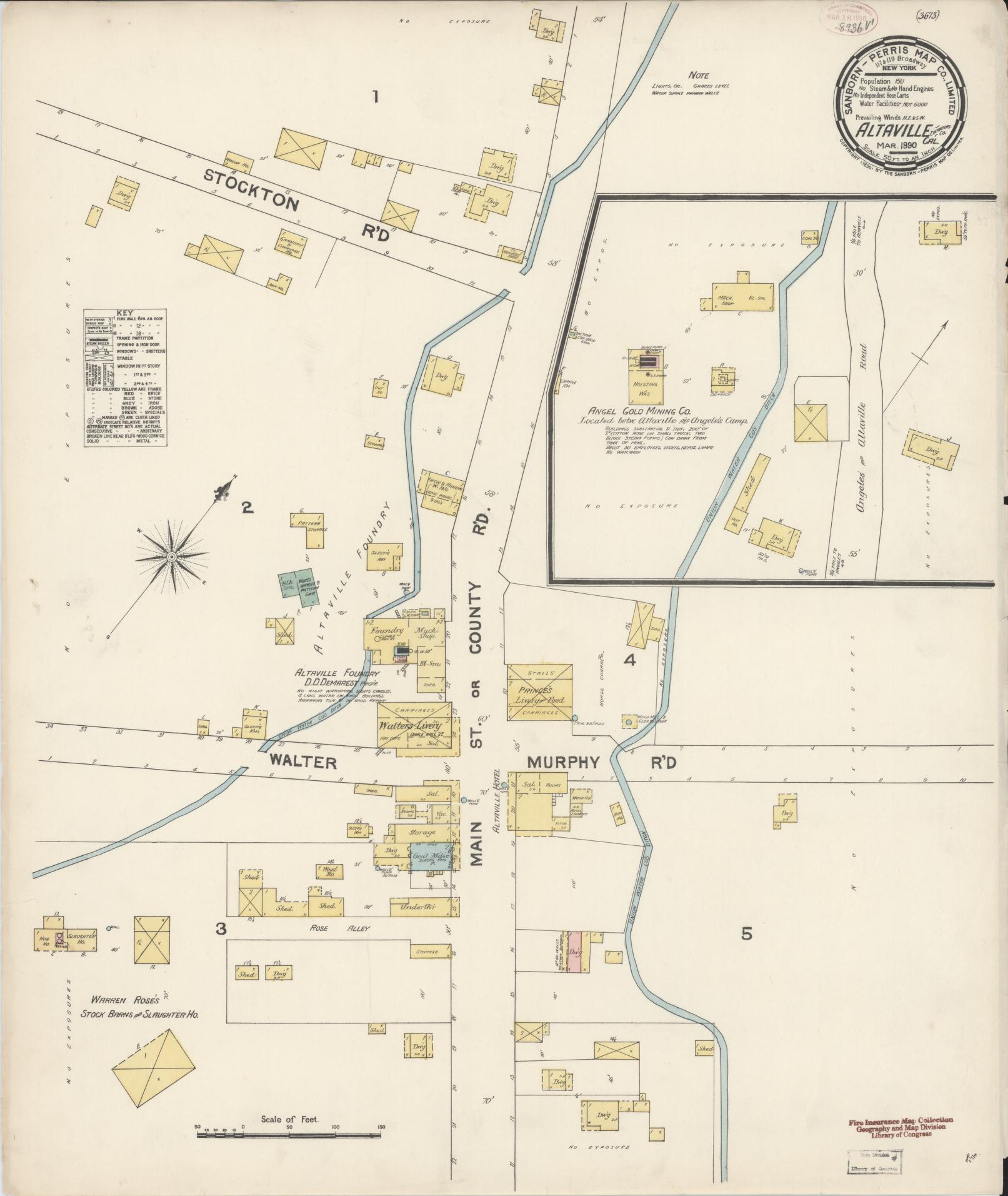 Sanborn Fire Insurance Map from Altaville, Calaveras County, California (1890), Sheet #0001 - Historic Sanborn Fire Insurance Map Print, vintage old map wall art, antique decor, genealogy gift, California California map