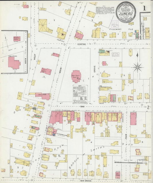 Sanborn Fire Insurance Map from Juneau, Dodge County, Wisconsin (1904), Sheet #0001 - Complete Map Set gallery image, historic Sanborn map, vintage wall art, Wisconsin Wisconsin
