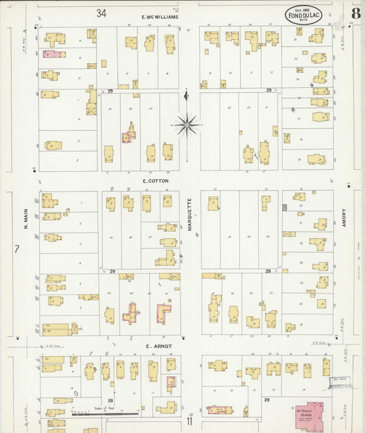 Sanborn Fire Insurance Map from Fond du Lac, Fond du Lac County, Wisconsin (1908), Sheet #0008 - Historic Sanborn Fire Insurance Map Print, vintage old map wall art, antique decor, genealogy gift, Wisconsin Wisconsin map