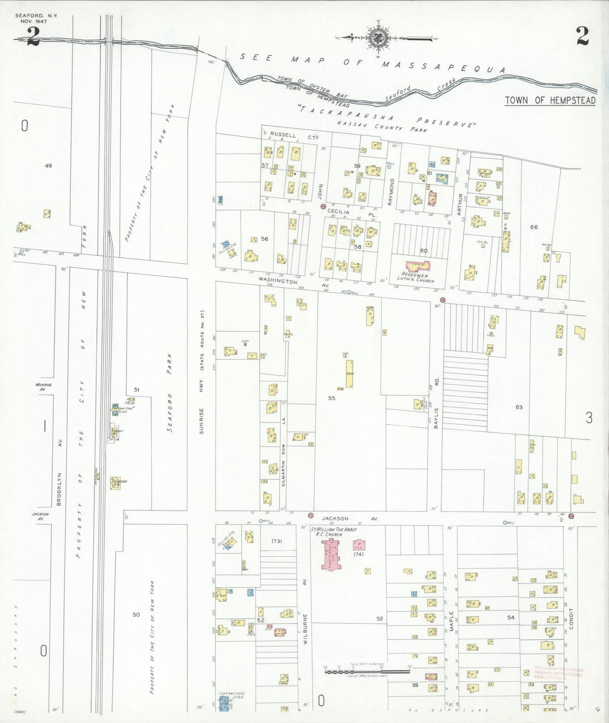 Sanborn Fire Insurance Map from Seaford, Nassau County, New York (1947), Sheet #0002 - Complete Map Set gallery image, historic Sanborn map, vintage wall art, New York New York