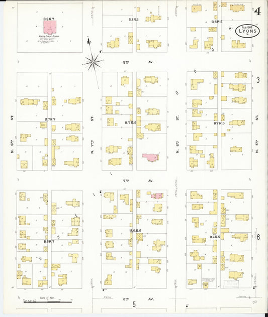 Sanborn Fire Insurance Map from Lyons, Clinton County, Iowa (1909), Sheet #0004 - Historic Sanborn Fire Insurance Map Print, vintage old map wall art