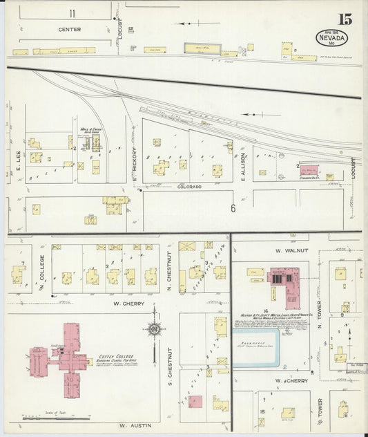 Sanborn Fire Insurance Map from Nevada, Vernon County, Missouri (1914), Sheet #0015 - Historic Sanborn Fire Insurance Map Print, vintage old map wall art, antique decor, genealogy gift, Missouri Missouri map