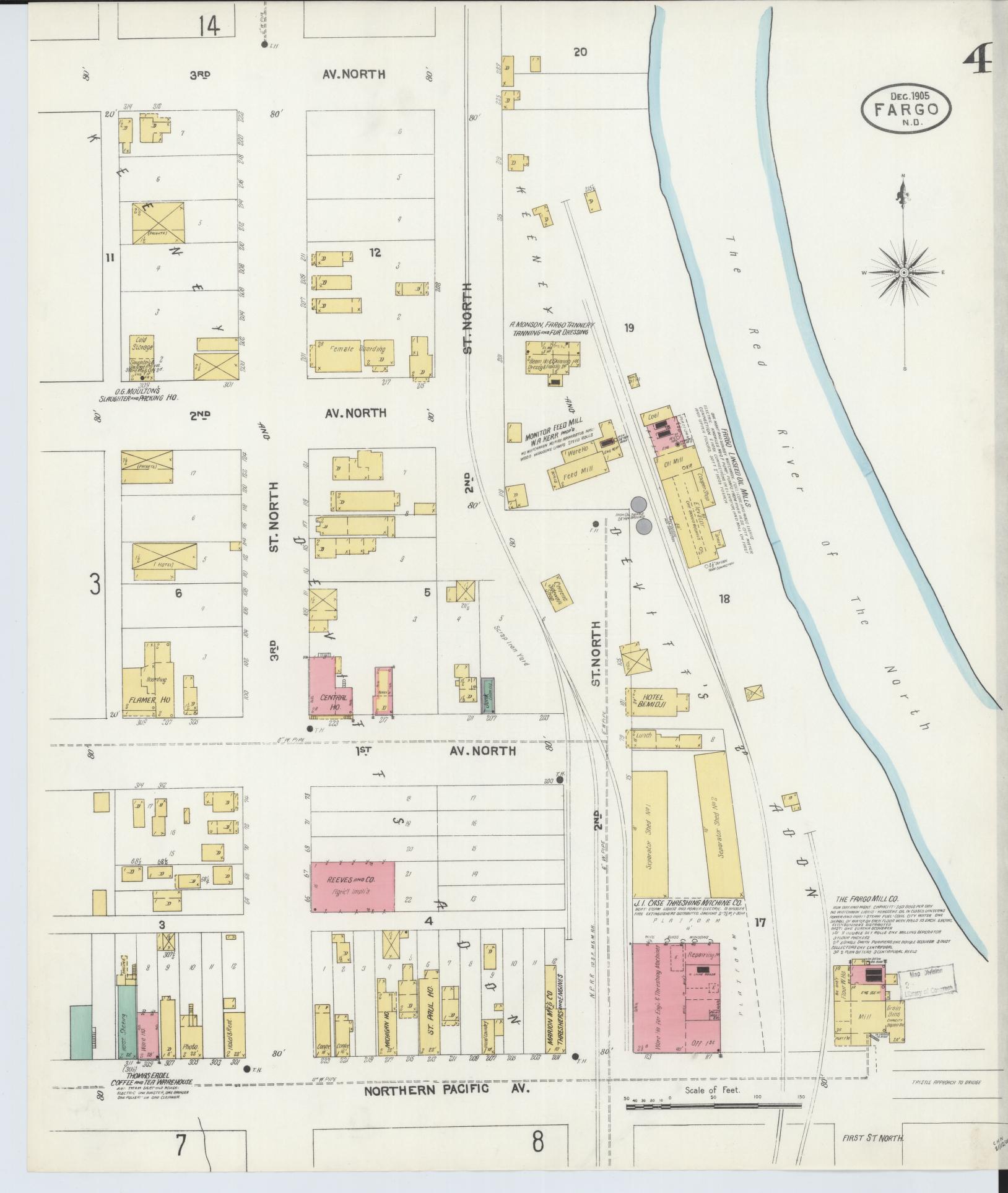 Sanborn Fire Insurance Map from Fargo, Cass County, North Dakota (1905), Sheet #0004 - Historic Sanborn Fire Insurance Map Print, vintage old map wall art, antique decor, genealogy gift, North Dakota North Dakota map