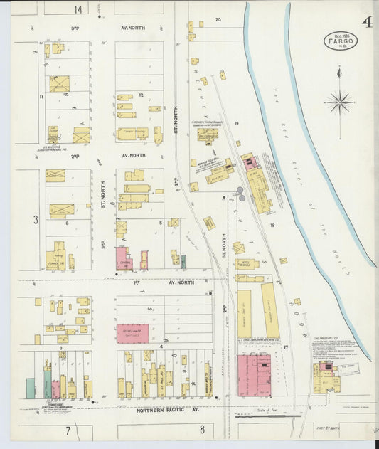 Sanborn Fire Insurance Map from Fargo, Cass County, North Dakota (1905), Sheet #0004 - Historic Sanborn Fire Insurance Map Print, vintage old map wall art, antique decor, genealogy gift, North Dakota North Dakota map