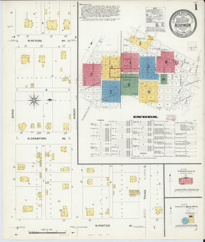 Sanborn Fire Insurance Map from Norman, Cleveland County, Oklahoma (1908), Sheet #0001 - Complete Map Set gallery image, historic Sanborn map, vintage wall art, Oklahoma Oklahoma