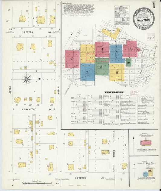 Sanborn Fire Insurance Map from Norman, Cleveland County, Oklahoma (1908), Sheet #0001 - Complete Map Set gallery image, historic Sanborn map, vintage wall art, Oklahoma Oklahoma