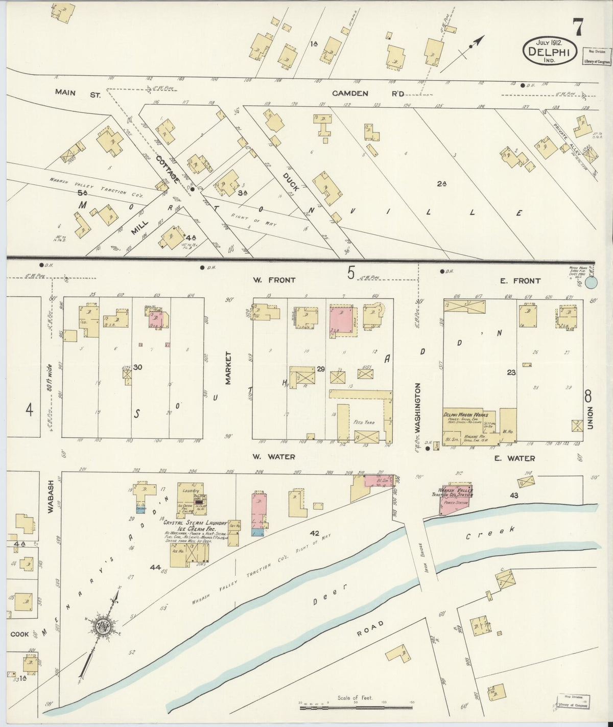 Sanborn Fire Insurance Map from Delphi, Carroll County, Indiana (1912), Sheet #0007 - Historic Sanborn Fire Insurance Map Print, vintage old map wall art, antique decor, genealogy gift, Indiana Indiana map