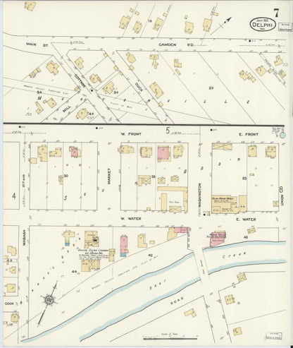 Sanborn Fire Insurance Map from Delphi, Carroll County, Indiana (1912), Sheet #0007 - Historic Sanborn Fire Insurance Map Print, vintage old map wall art, antique decor, genealogy gift, Indiana Indiana map