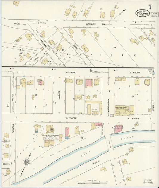 Sanborn Fire Insurance Map from Delphi, Carroll County, Indiana (1912), Sheet #0007 - Historic Sanborn Fire Insurance Map Print, vintage old map wall art, antique decor, genealogy gift, Indiana Indiana map