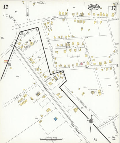 Sanborn Fire Insurance Map from Greenwood, Greenwood County, South Carolina (1923), Sheet #0017 - Complete Map Set gallery image, historic Sanborn map, vintage wall art, South Carolina South Carolina