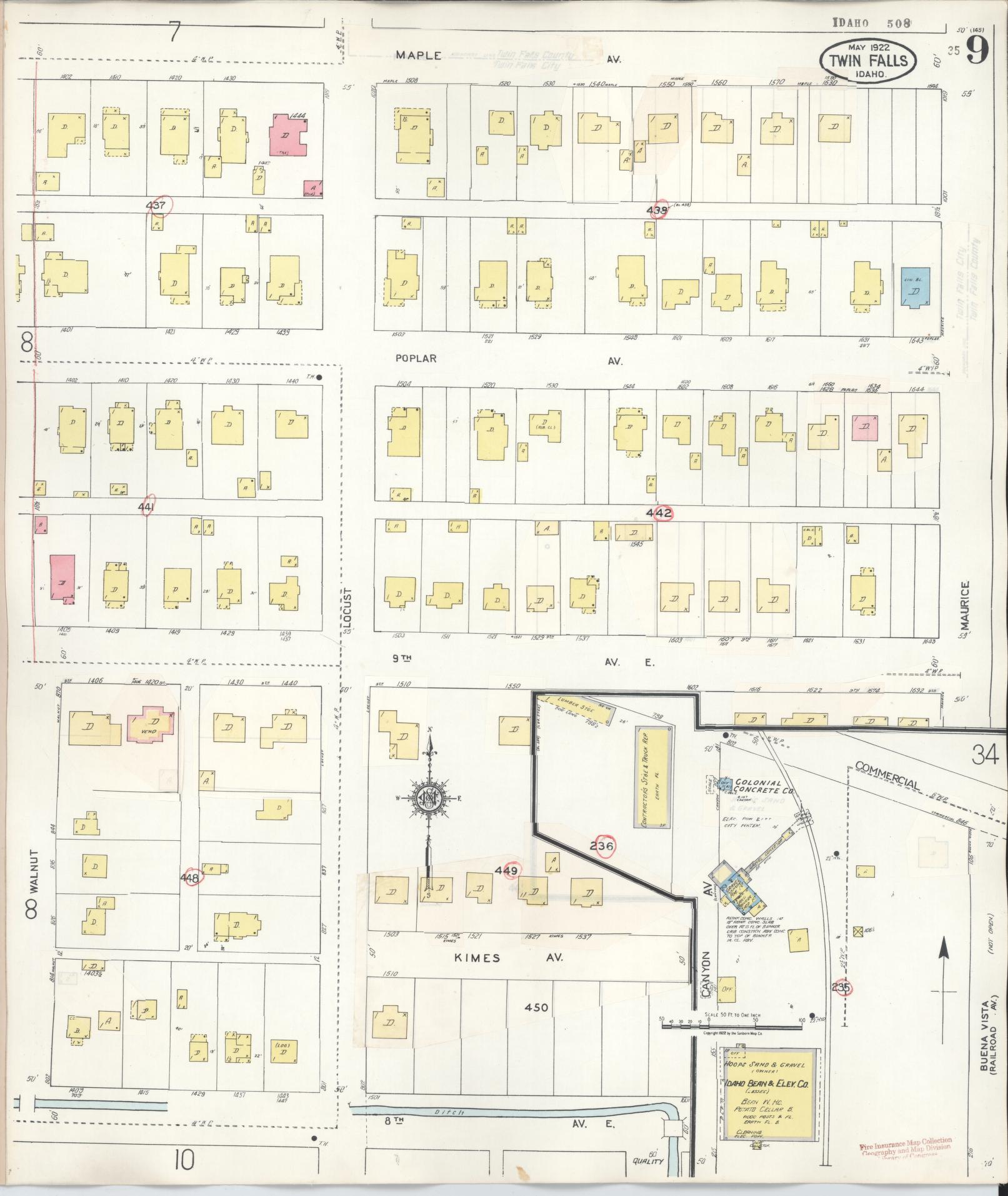 Sanborn Fire Insurance Map from Twin Falls, Twin Falls County, Idaho (1949), Sheet #0009 - Complete Map Set gallery image, historic Sanborn map, vintage wall art, Falls Idaho