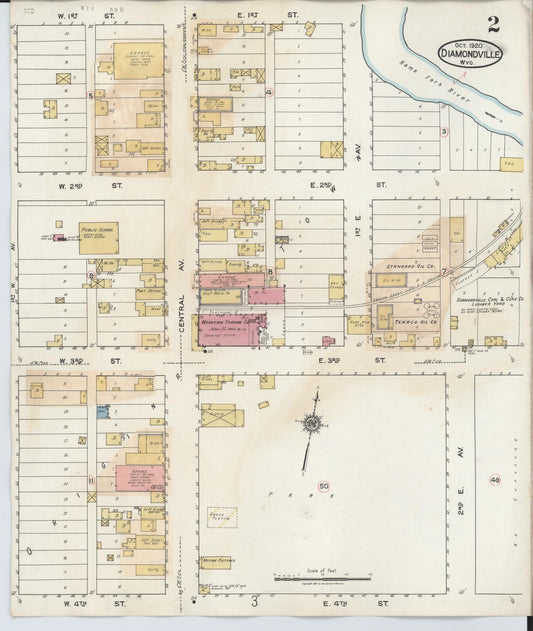 Sanborn Fire Insurance Map from Diamondville, Lincoln County, Wyoming (1930), Sheet #0002 - Historic Sanborn Fire Insurance Map Print, vintage old map wall art, antique decor, genealogy gift, Wyoming Wyoming map
