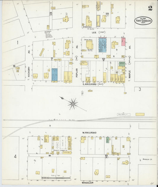 Sanborn Fire Insurance Map from Fort Gibson, Muskogee County, Oklahoma (1904), Sheet #0002 - Historic Sanborn Fire Insurance Map Print, vintage old map wall art, antique decor, genealogy gift, Oklahoma Oklahoma map