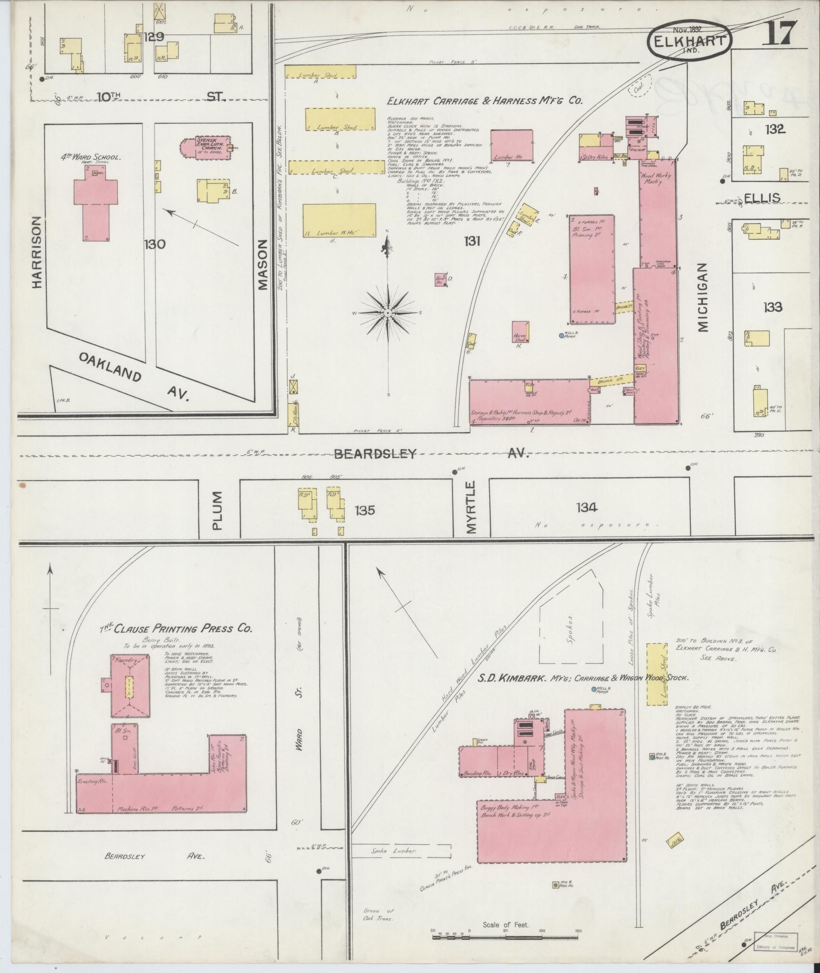 Sanborn Fire Insurance Map from Elkhart, Elkhart County, Indiana (1892), Sheet #0017 - Complete Map Set gallery image, historic Sanborn map, vintage wall art, Indiana Indiana