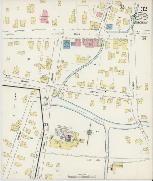 Sanborn Fire Insurance Map from Cortland, Cortland County, New York (1915), Sheet #0032 - Historic Sanborn Fire Insurance Map Print, vintage old map wall art, antique decor, genealogy gift, New York New York map