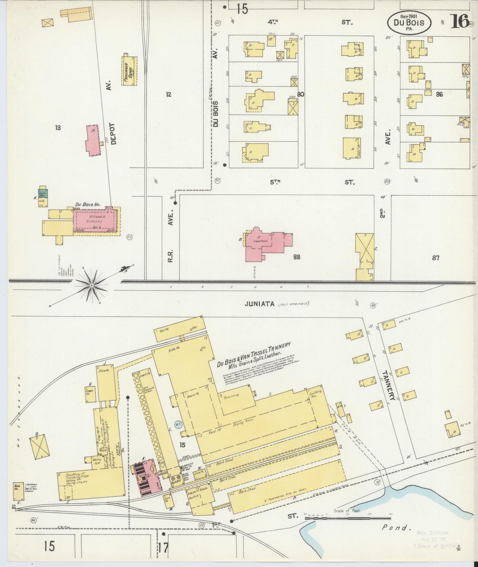 Sanborn Fire Insurance Map from Du Bois, Clearfield County, Pennsylvania (1901), Sheet #0016 - Historic Sanborn Fire Insurance Map Print, vintage old map wall art, antique decor, genealogy gift, Pennsylvania Pennsylvania map