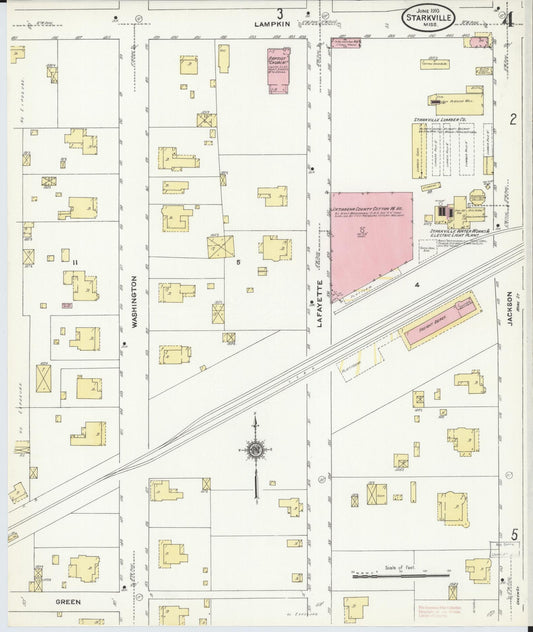 Sanborn Fire Insurance Map from Starkville, Oktibbeha County, Mississippi (1910), Sheet #0004 - Historic Sanborn Fire Insurance Map Print, vintage old map wall art, antique decor, genealogy gift, Mississippi Mississippi map