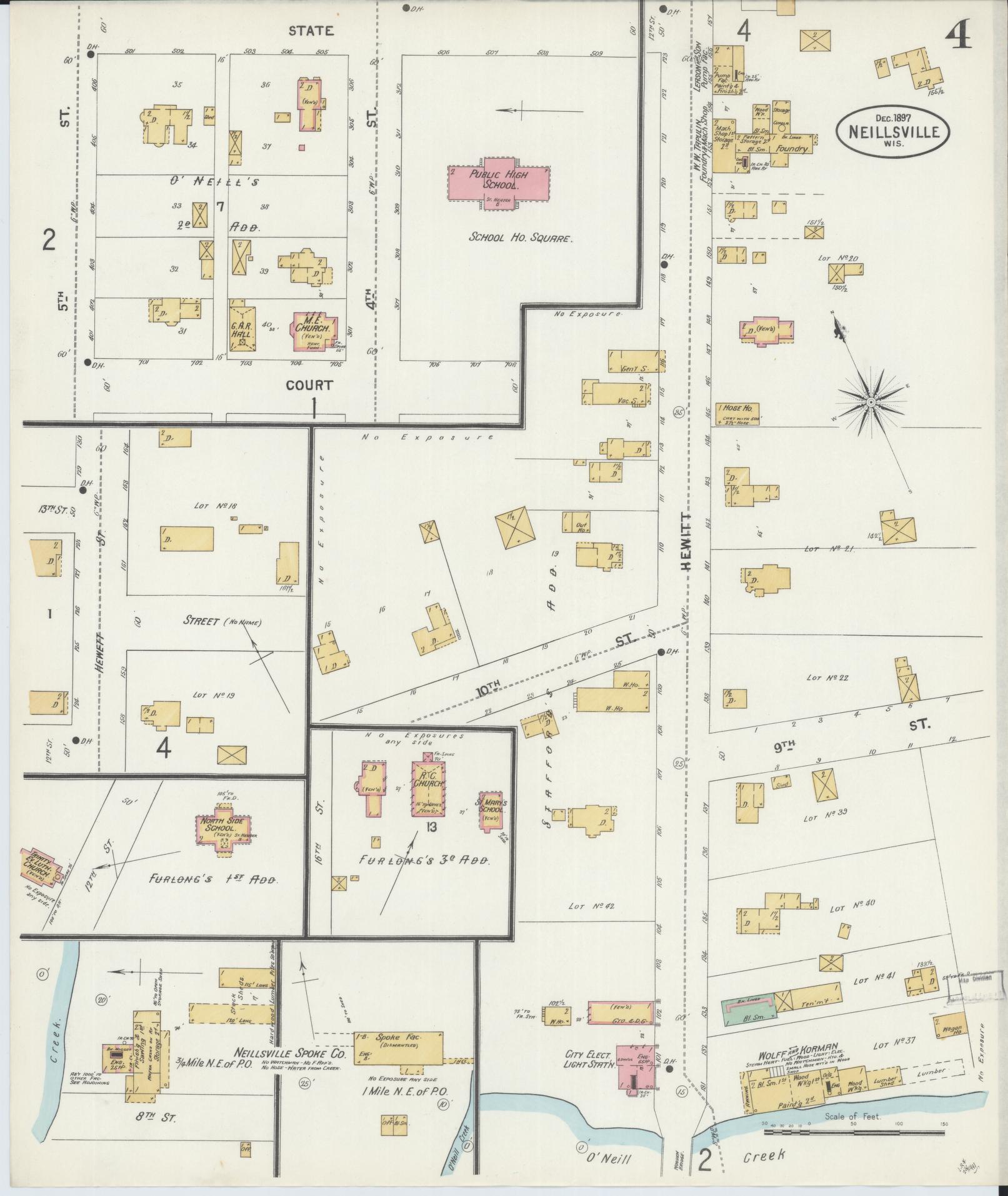 Sanborn Fire Insurance Map from Neillsville, Clark County, Wisconsin (1897), Sheet #0004 - Historic Sanborn Fire Insurance Map Print, vintage old map wall art, antique decor, genealogy gift, Wisconsin Wisconsin map