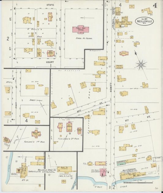 Sanborn Fire Insurance Map from Neillsville, Clark County, Wisconsin (1897), Sheet #0004 - Historic Sanborn Fire Insurance Map Print, vintage old map wall art, antique decor, genealogy gift, Wisconsin Wisconsin map