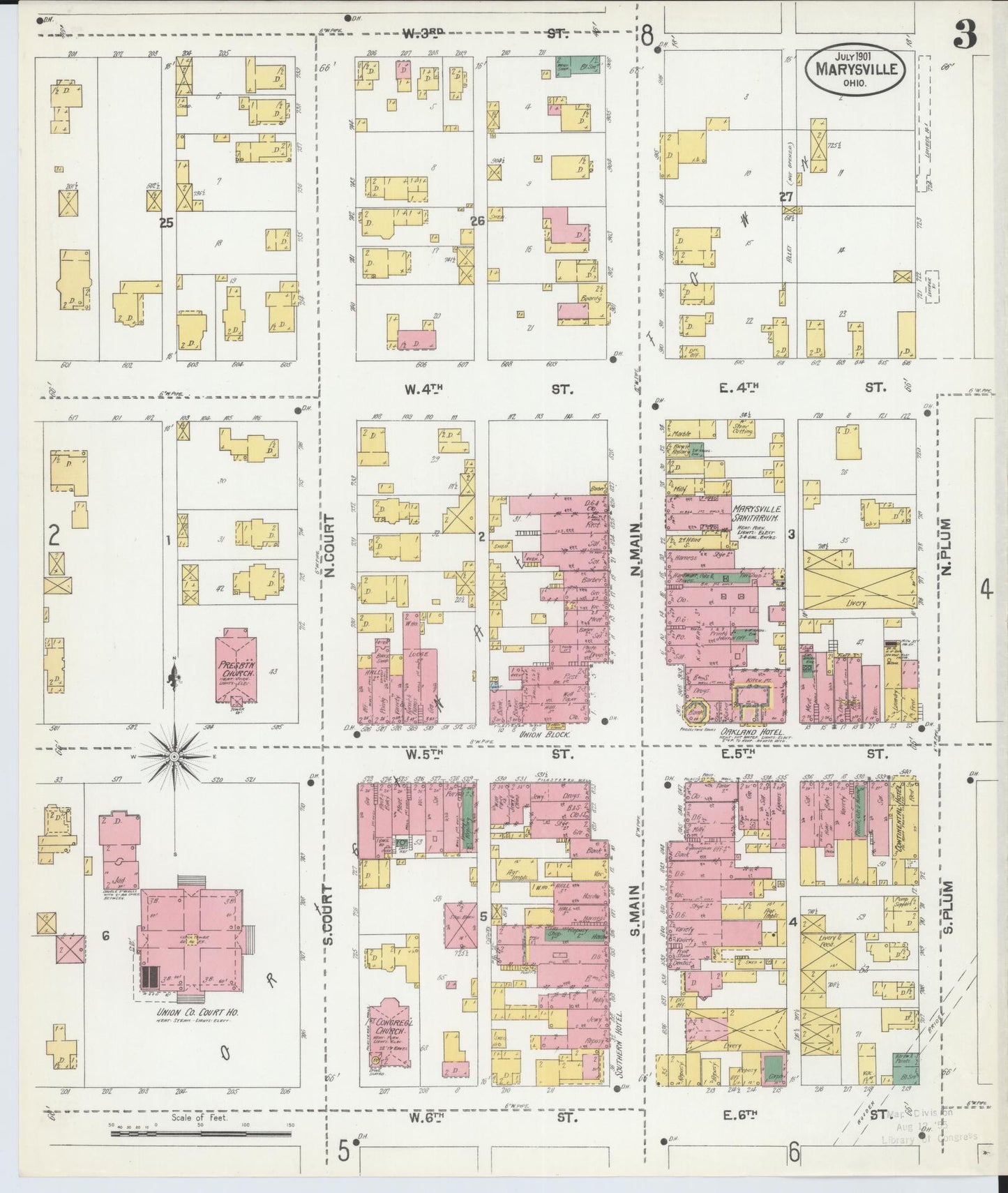 Sanborn Fire Insurance Map from Marysville, Union County, Ohio (1901), Sheet #0003 - Complete Map Set gallery image, historic Sanborn map, vintage wall art, Ohio Ohio