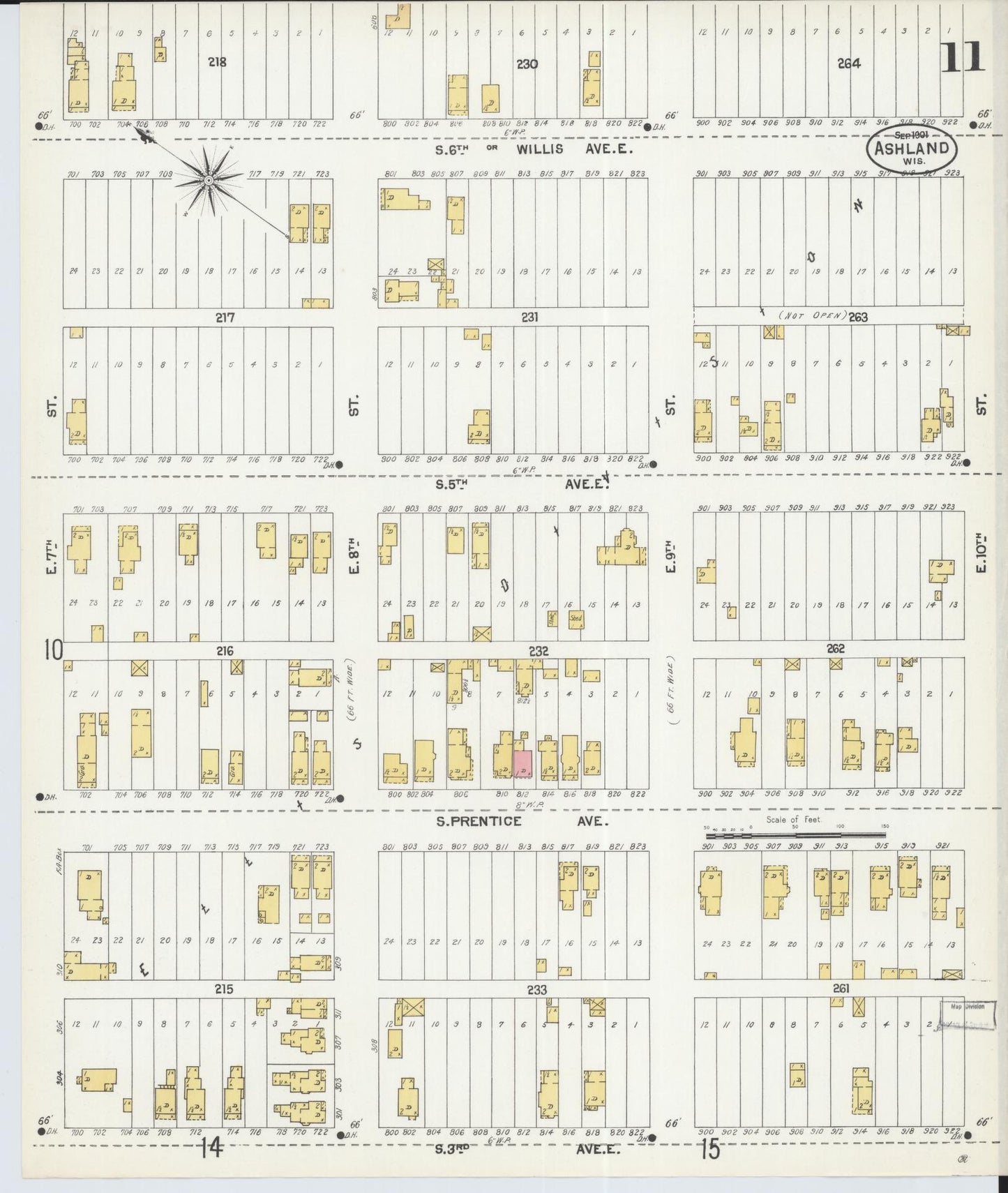 Sanborn Fire Insurance Map from Ashland, Ashland County, Wisconsin (1901), Sheet #0011 - Complete Map Set gallery image, historic Sanborn map, vintage wall art, Wisconsin Wisconsin