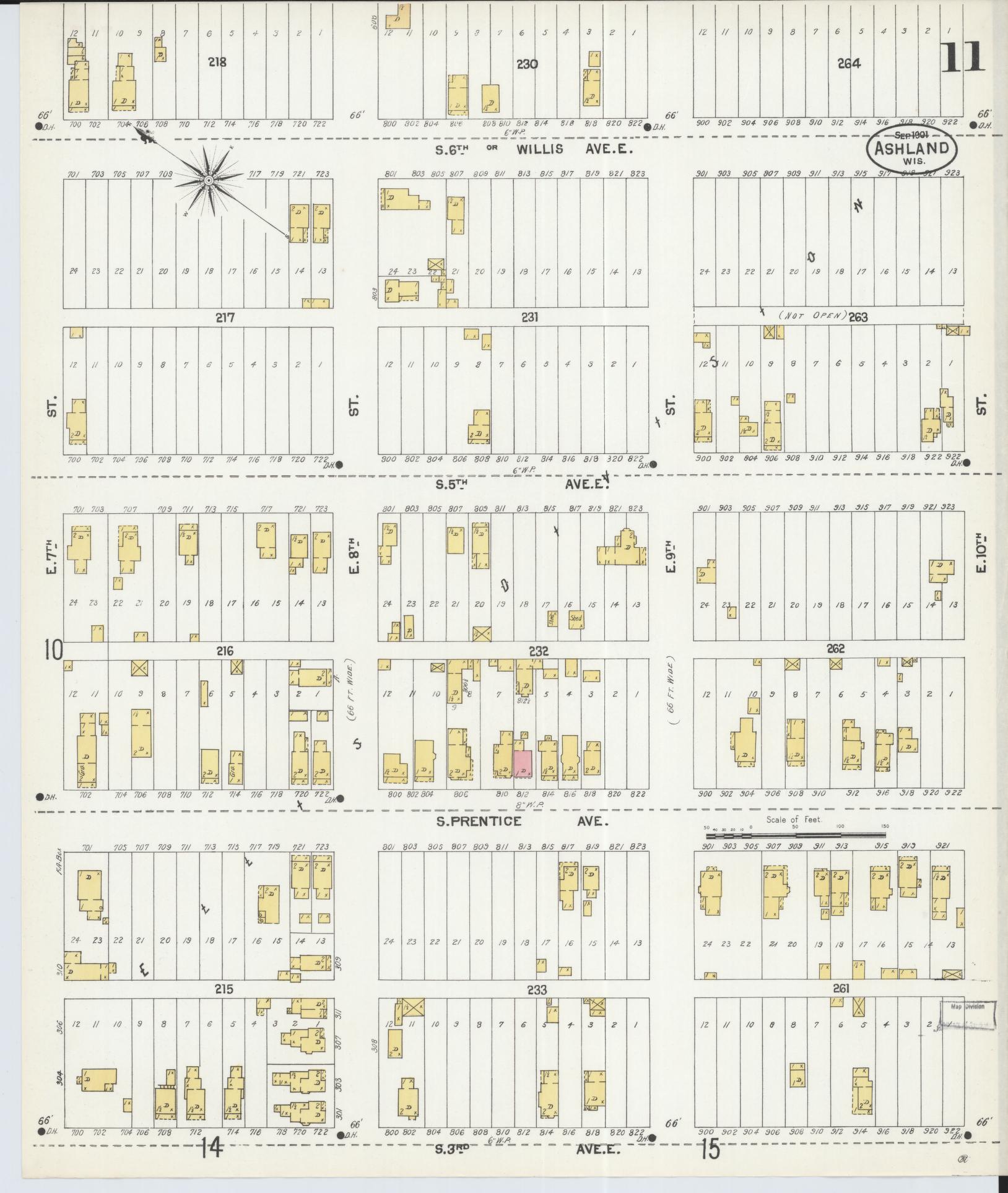 Sanborn Fire Insurance Map from Ashland, Ashland County, Wisconsin (1901), Sheet #0011 - Complete Map Set gallery image, historic Sanborn map, vintage wall art, Wisconsin Wisconsin