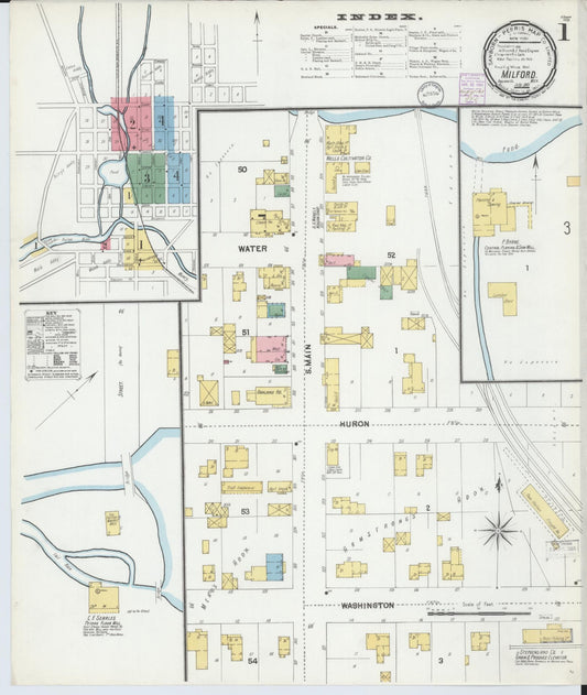 Sanborn Fire Insurance Map from Milford, Oakland County, Michigan (1901), Sheet #0001 - Historic Sanborn Fire Insurance Map Print, vintage old map wall art, antique decor, genealogy gift, Michigan Michigan map