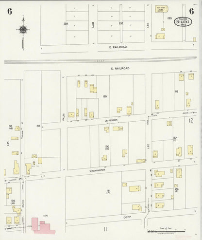 Sanborn Fire Insurance Map from Biloxi, Harrison County, Mississippi (1925), Sheet #0006 - Complete Map Set gallery image, historic Sanborn map, vintage wall art, Mississippi Mississippi