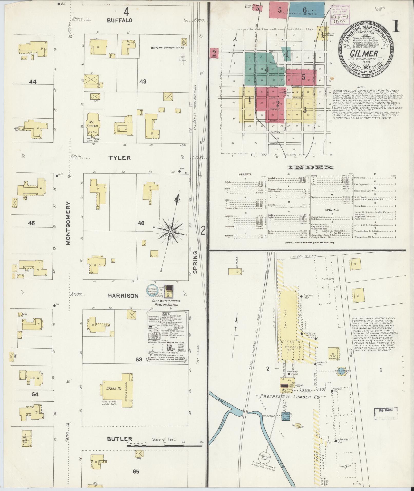 Sanborn Fire Insurance Map from Gilmer, Upshur County, Texas. (1907) – Historic Sanborn Fire Insurance Map Print
