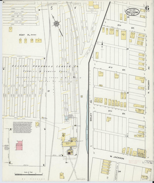 Sanborn Fire Insurance Map from Belzoni, Washington County, Mississippi (1915), Sheet #0006 - Historic Sanborn Fire Insurance Map Print, vintage old map wall art, antique decor, genealogy gift, Mississippi Mississippi map